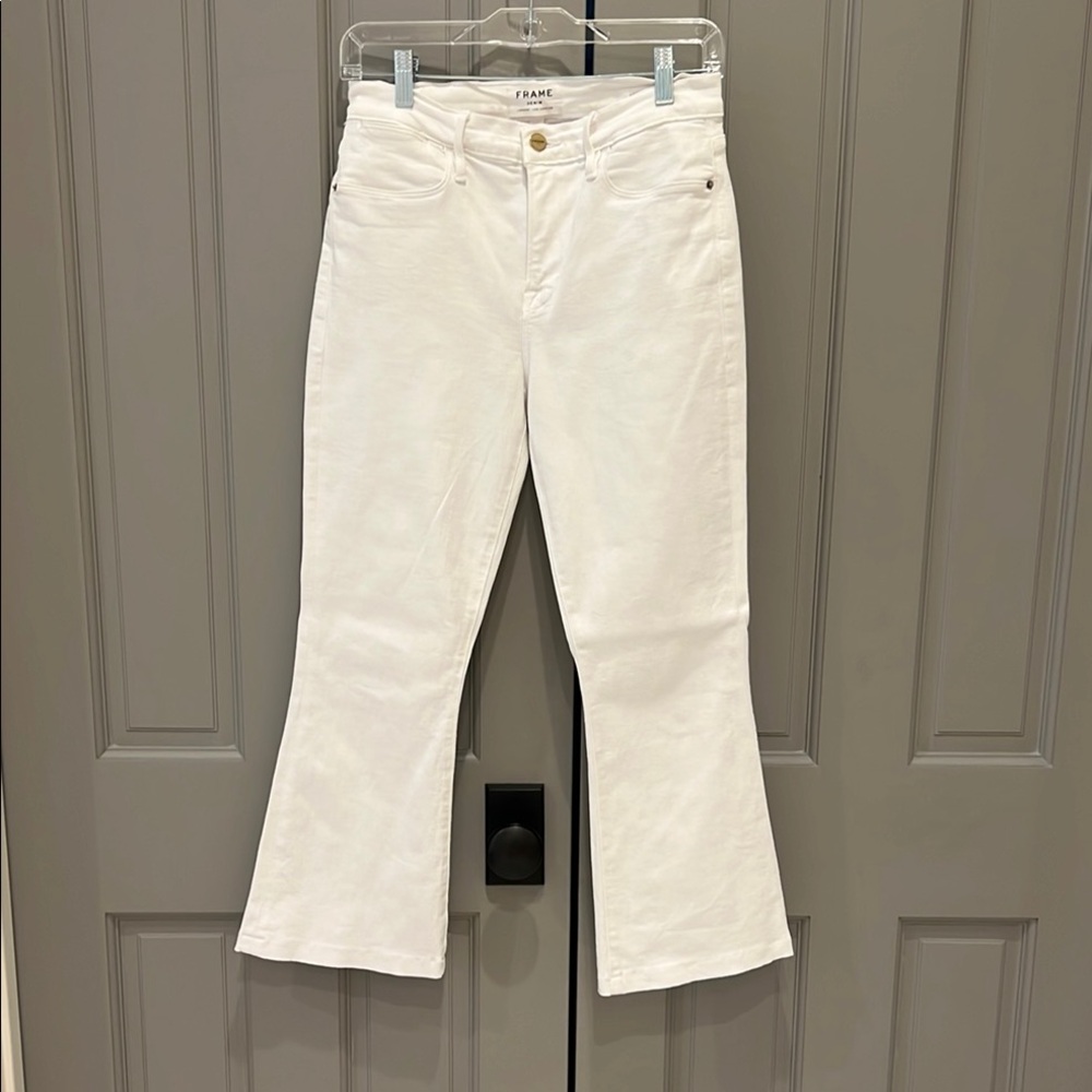 Frame white denim Le high cropped flare size 27